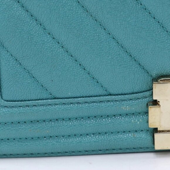 Chanel Caviar Chevron Quilted Medium Boy Flap Shoulder Bag - Turquoise - Picture 11 of 15